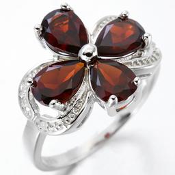 Garnet And Diamond Ring In Sterling Silver
