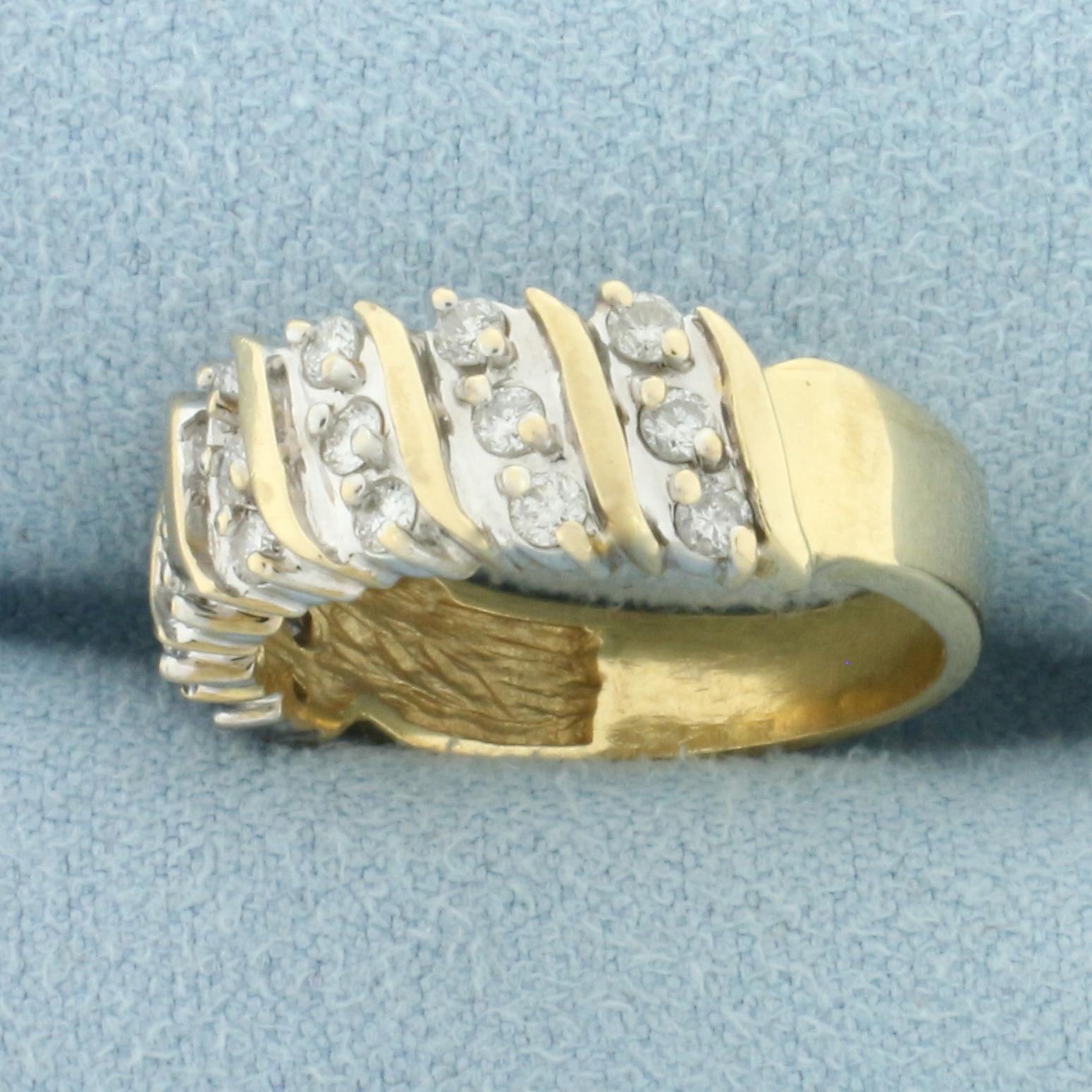 Diagonal Set Diamond Band Ring In 14k Yellow Gold