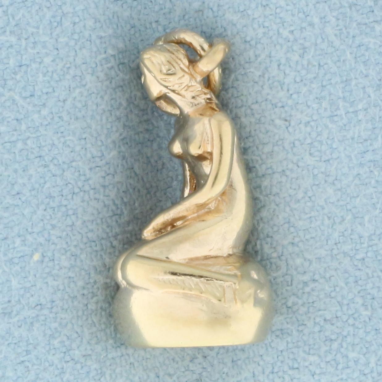 Bh Bernhard Hertz Signed Little Mermaid 3d Charm Or Pendant In 14k Yellow Gold