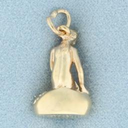 Bh Bernhard Hertz Signed Little Mermaid 3d Charm Or Pendant In 14k Yellow Gold