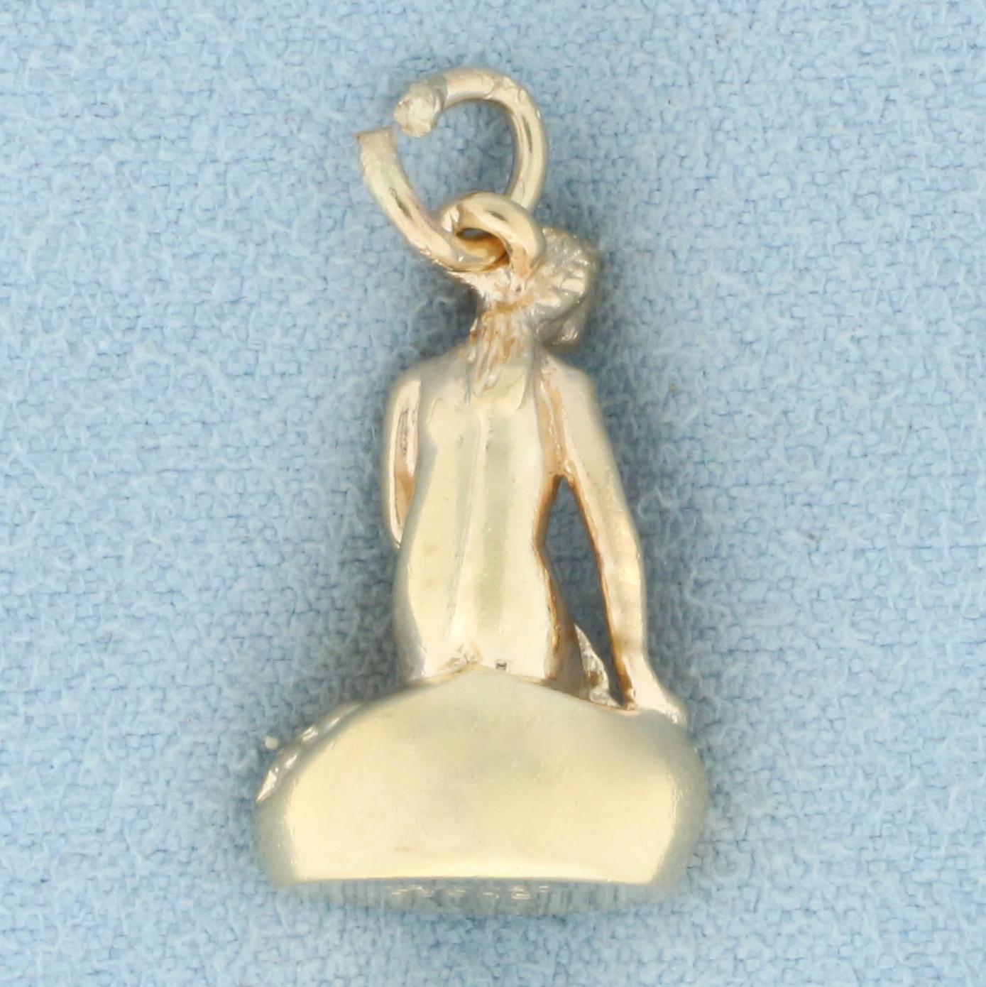 Bh Bernhard Hertz Signed Little Mermaid 3d Charm Or Pendant In 14k Yellow Gold
