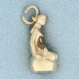 Bh Bernhard Hertz Signed Little Mermaid 3d Charm Or Pendant In 14k Yellow Gold