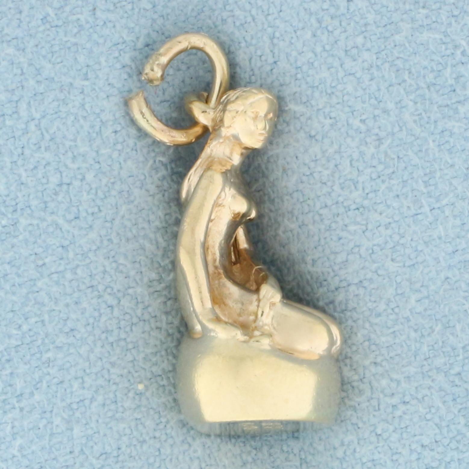 Bh Bernhard Hertz Signed Little Mermaid 3d Charm Or Pendant In 14k Yellow Gold
