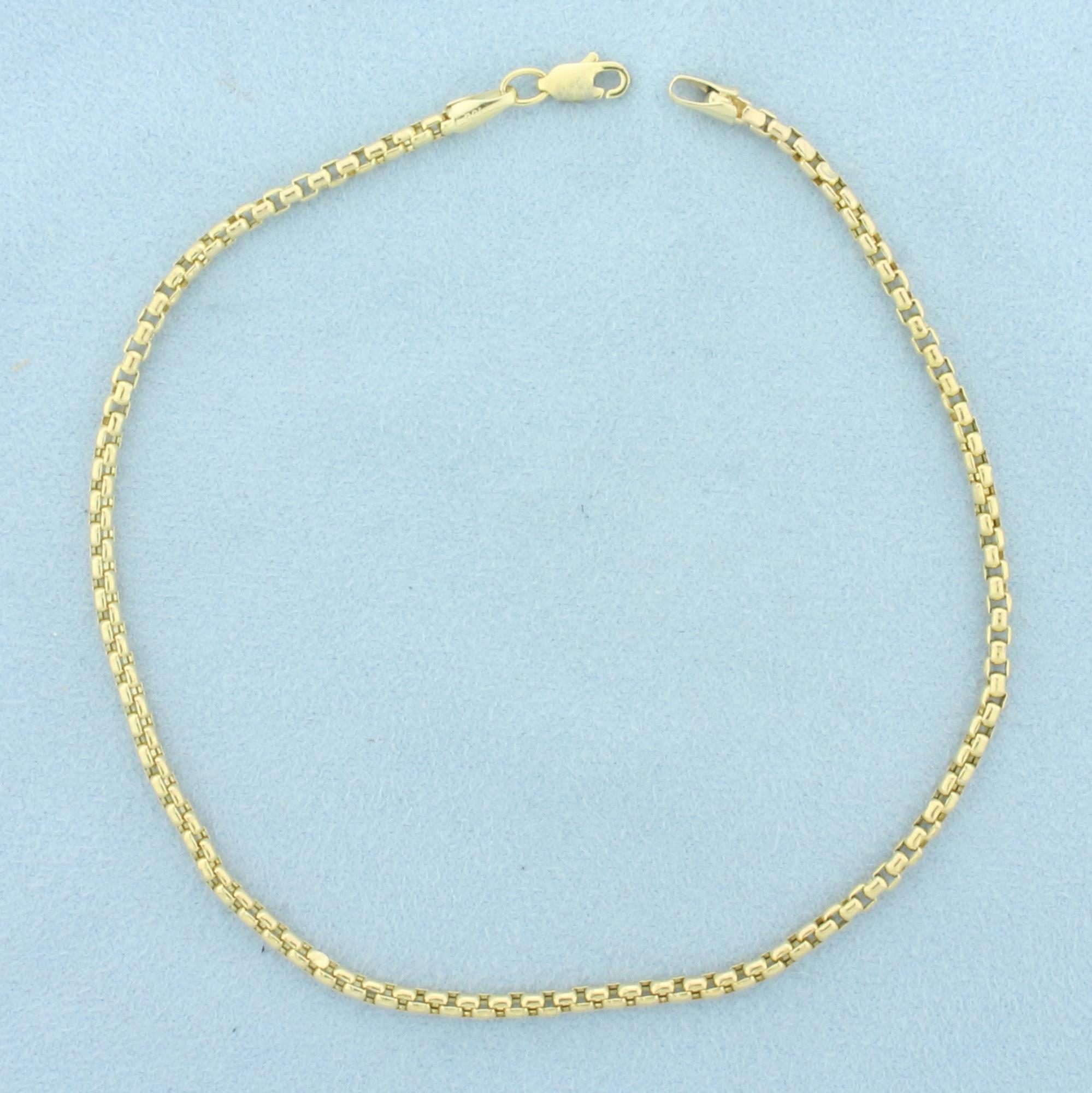 Square Cable Rolo Link Anklet In 14k Yellow Gold