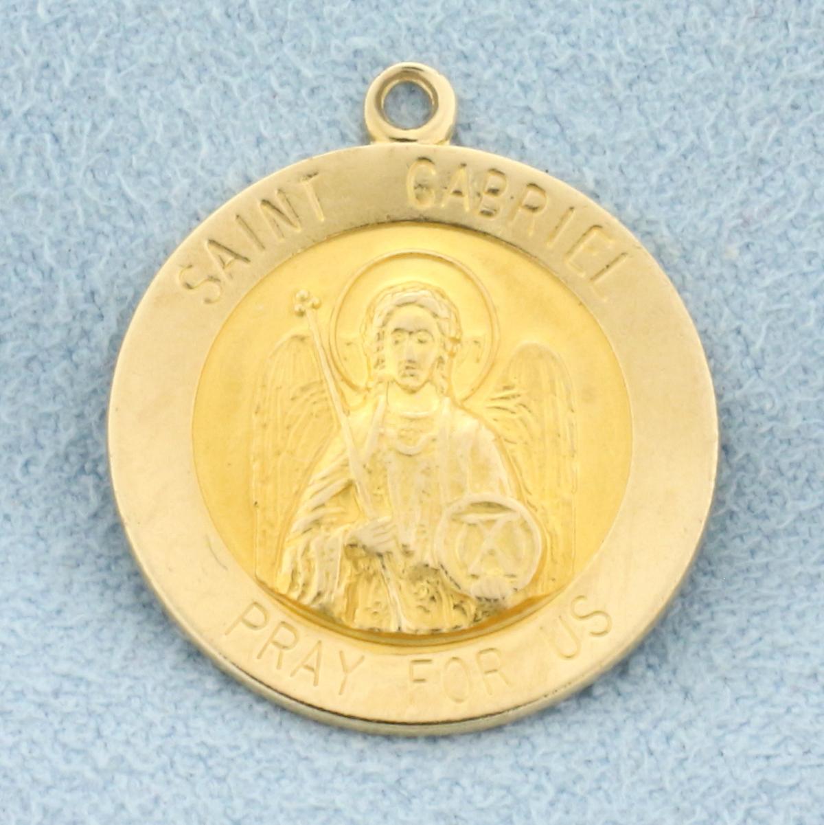 Saint Gabriel "pray For Us" Charm Or Pendant In 14k Yellow Gold