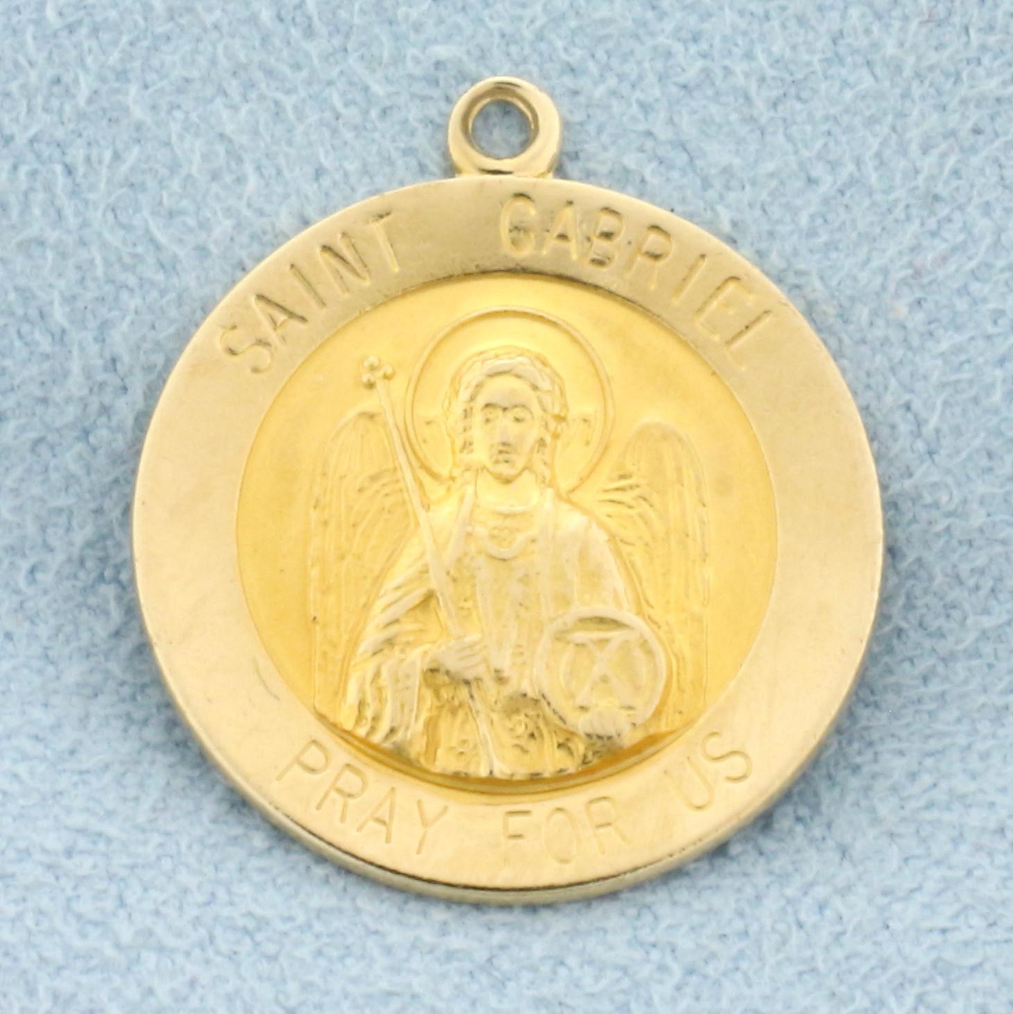 Saint Gabriel "pray For Us" Charm Or Pendant In 14k Yellow Gold