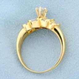 Oval Baguette And Round Diamond Engagement Ring In 14k Yellow Gold