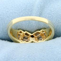 Oval Baguette And Round Diamond Engagement Ring In 14k Yellow Gold