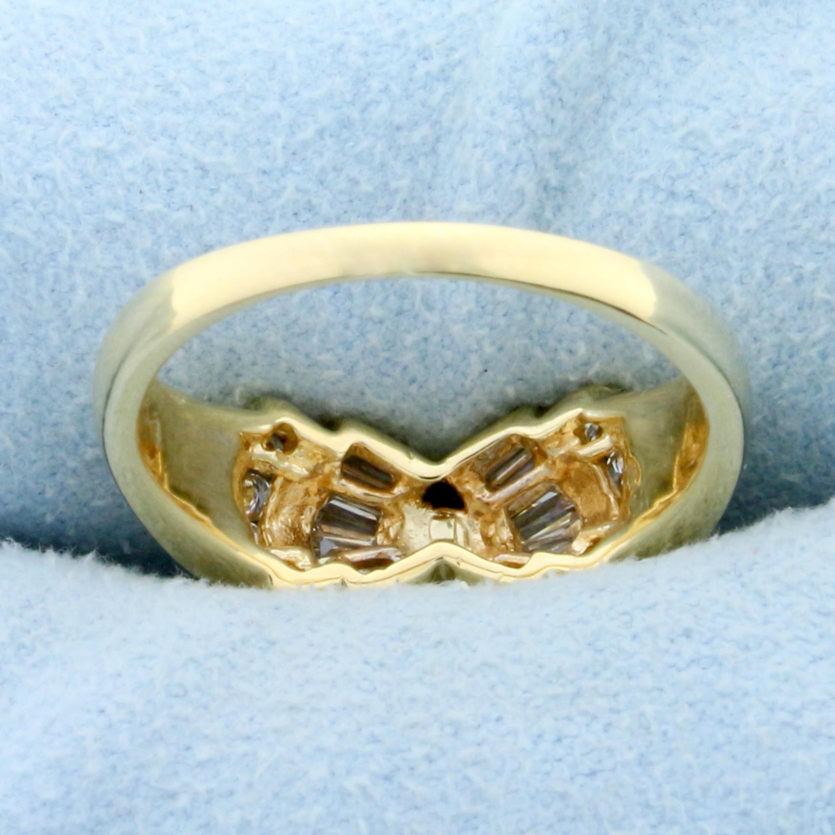 Oval Baguette And Round Diamond Engagement Ring In 14k Yellow Gold