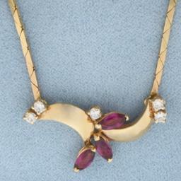 Italian Made Ruby And Diamond Necklace In 14k Yellow Gold