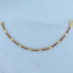 Ruby And Diamond Line Tennis Bracelet In 18k Yellow Gold