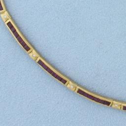 Ruby And Diamond Line Tennis Bracelet In 18k Yellow Gold