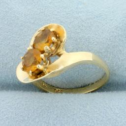 Golden Citrine Toi Et Moi Ring In 14k Yellow Gold