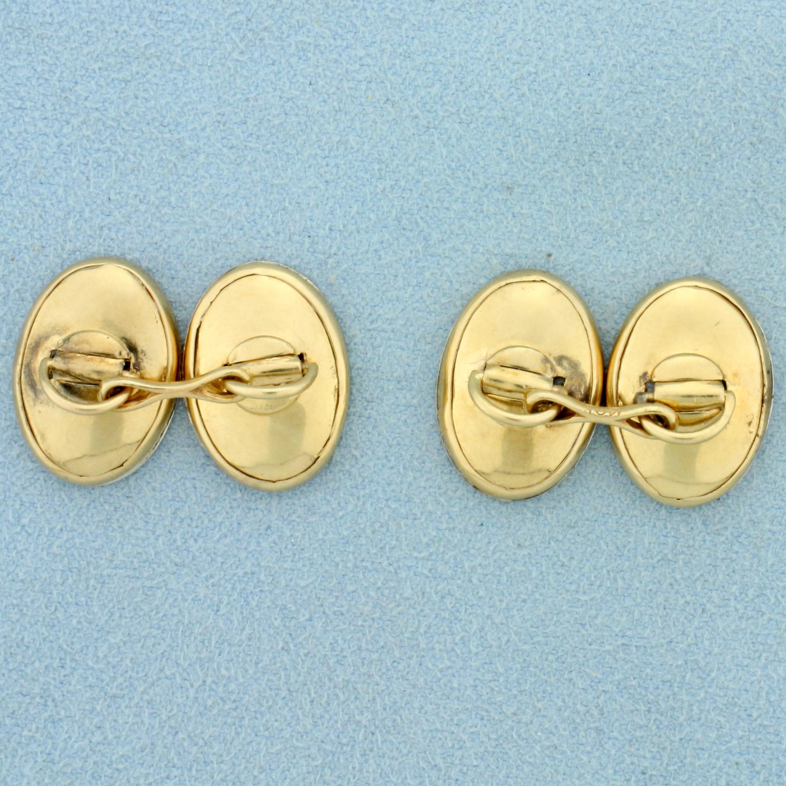 1ct Tw Diamond And Mother Of Pearl French Cufflinks In 14k Yellow And White Gold