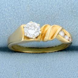 Modern Abstract Design Diamond Ring In 14k Yellow Gold