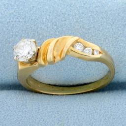 Modern Abstract Design Diamond Ring In 14k Yellow Gold