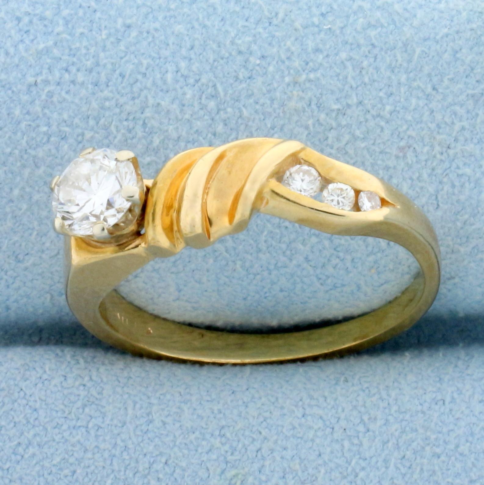 Modern Abstract Design Diamond Ring In 14k Yellow Gold