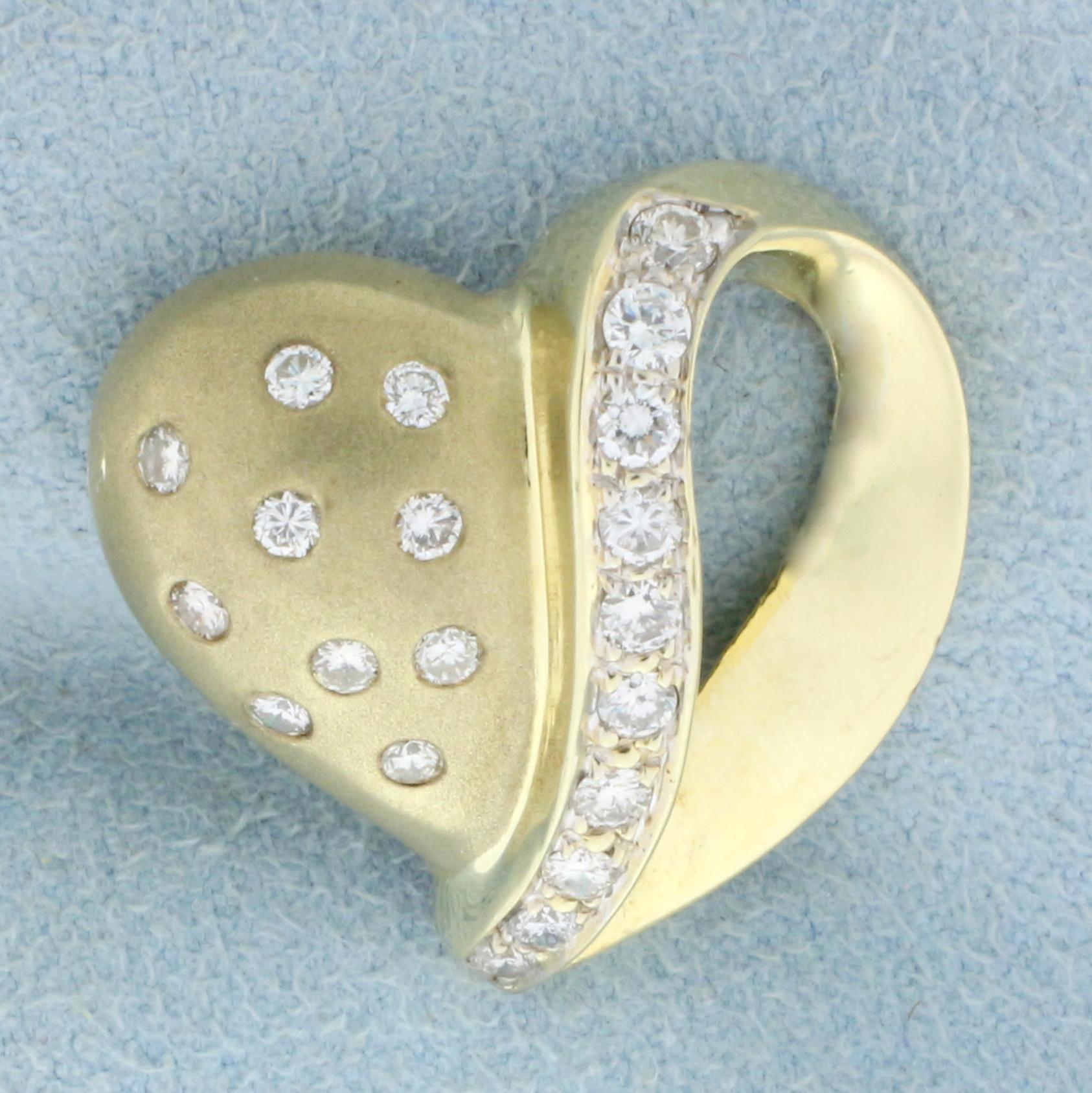 Unique Diamond Heart Pendant In 14k Yellow Gold