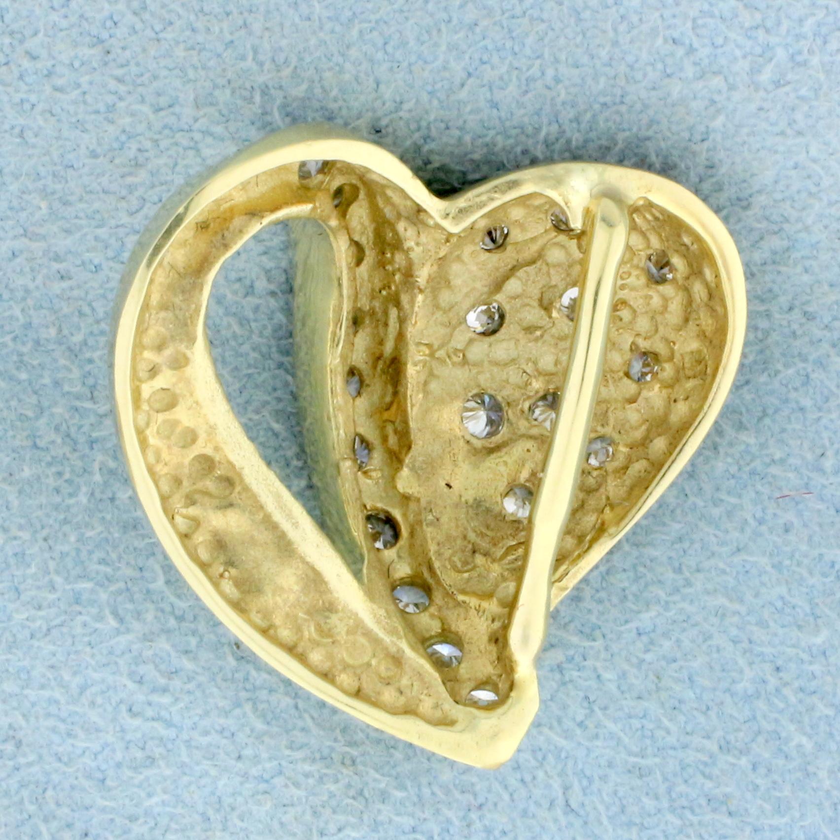 Unique Diamond Heart Pendant In 14k Yellow Gold