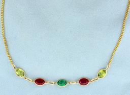 Emerald, Ruby, And Peridot Necklace In 14k Yellow Gold