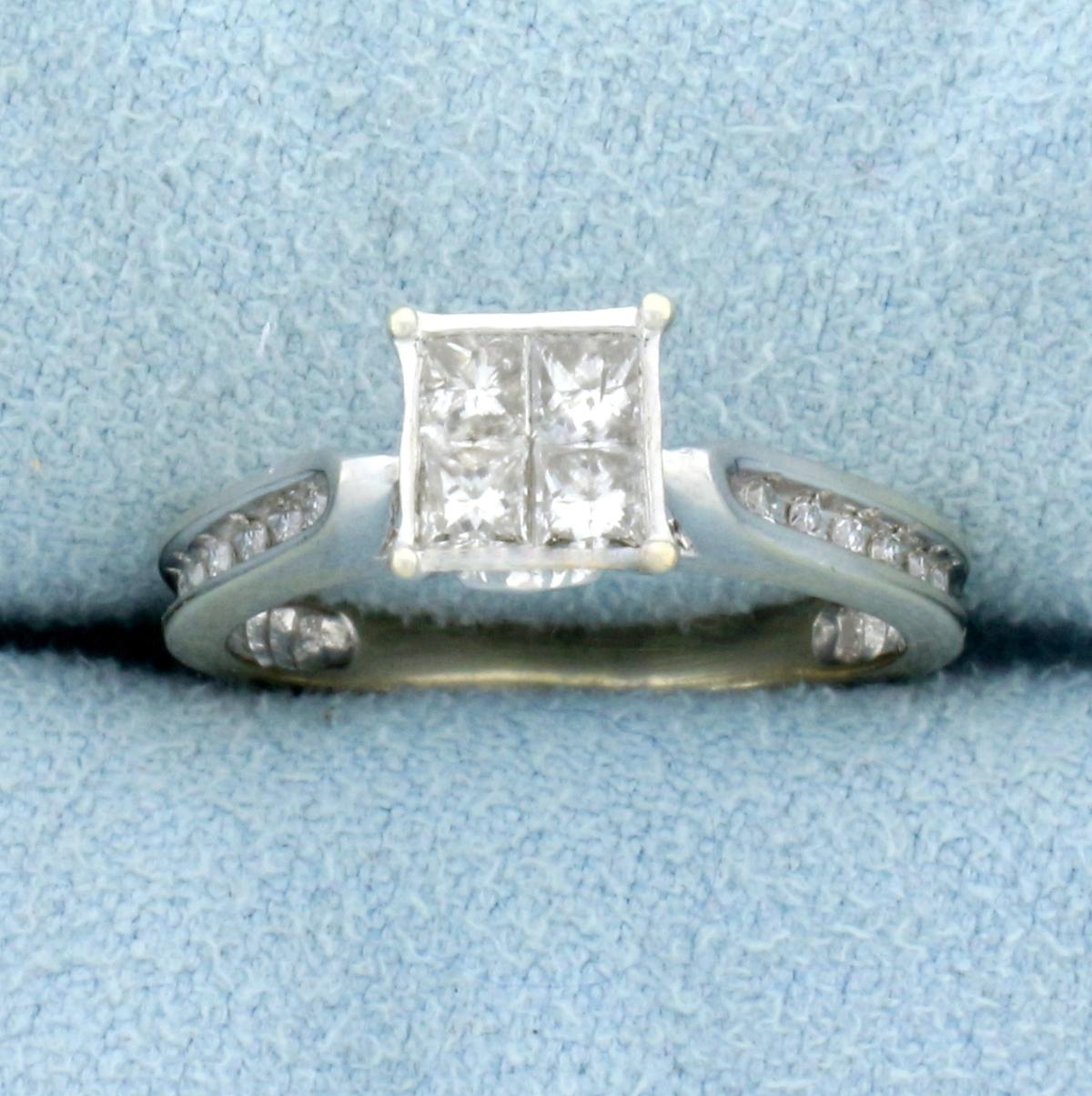 Invisible Set Diamond Engagement Ring In 14k White Gold