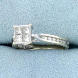 Invisible Set Diamond Engagement Ring In 14k White Gold