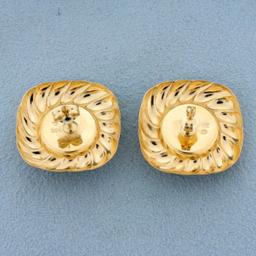 Vintage Onyx Button Earrings In 14k Yellow Gold