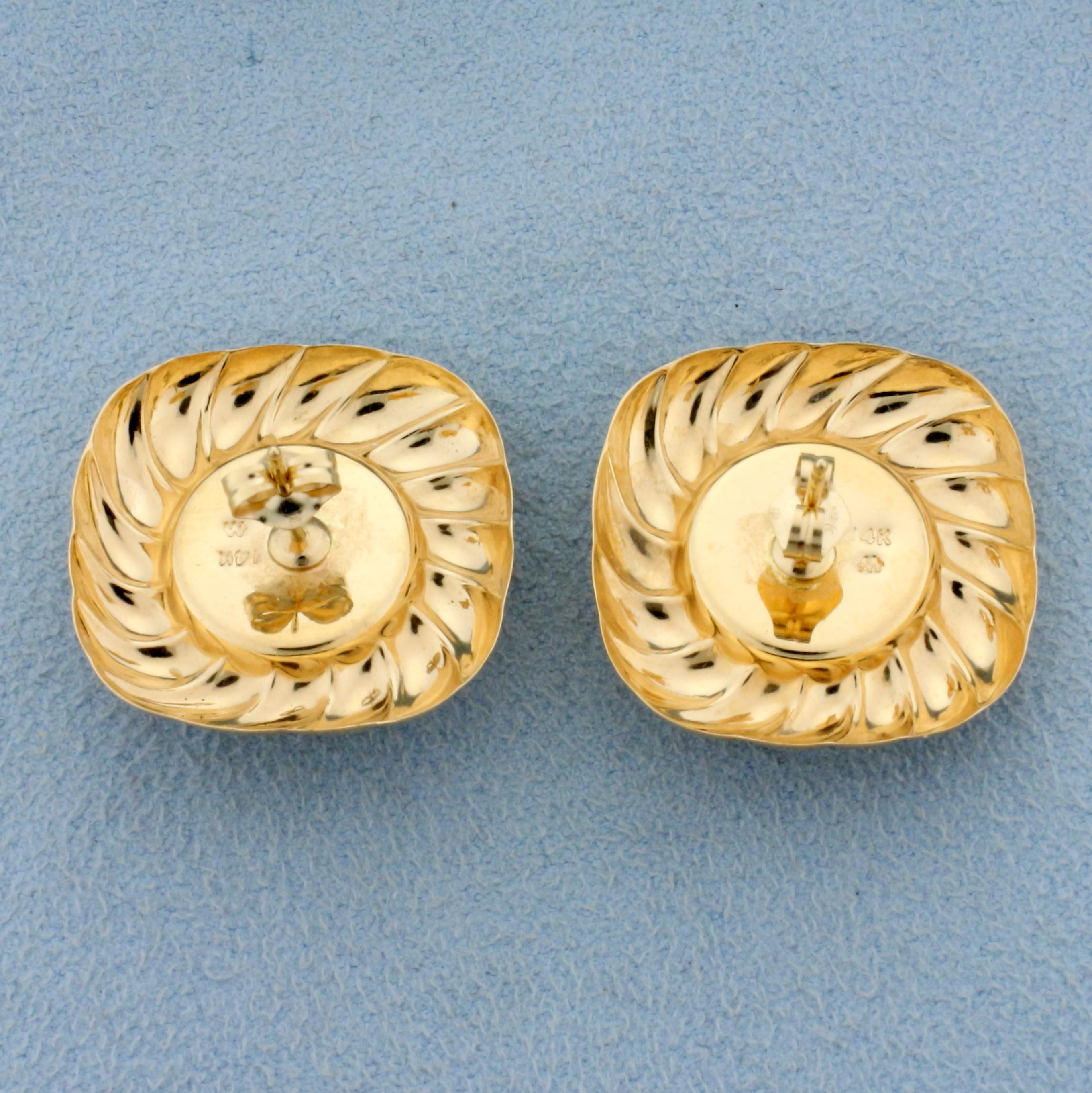 Vintage Onyx Button Earrings In 14k Yellow Gold