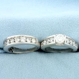 3ct Diamond Engagement Ring And Matching Wedding Band Set In 14k White Gold