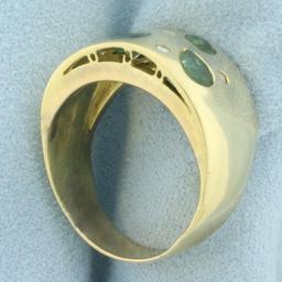 Tsavorite And Diamond Wide Band Ring In 18k Yellow Gold