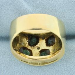 Tsavorite And Diamond Wide Band Ring In 18k Yellow Gold