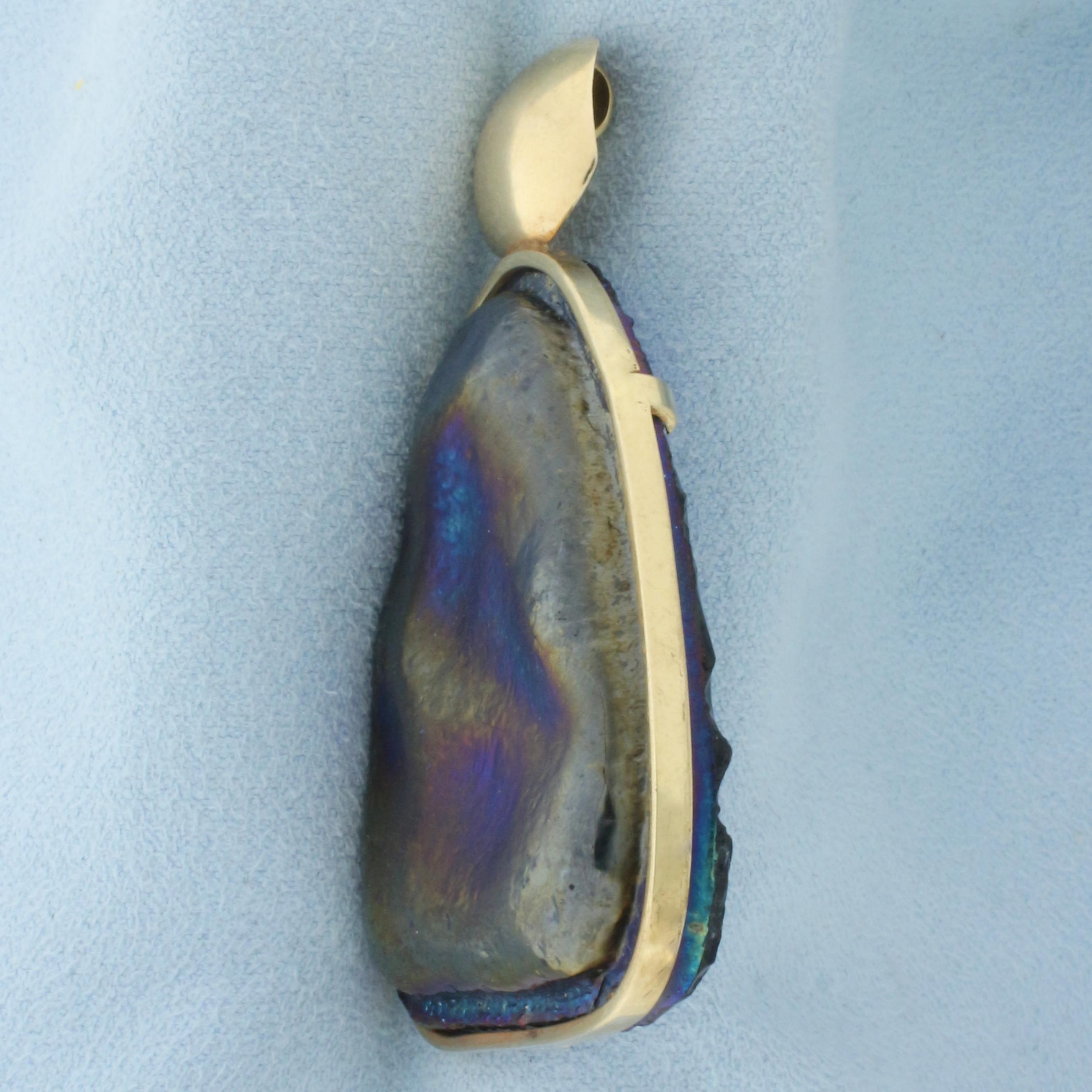 Dichroic Stained Glass Statement Pendant In 14k Yellow Gold