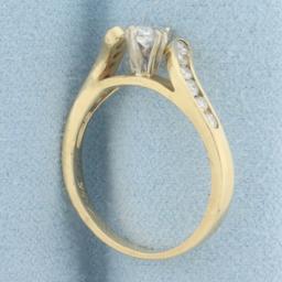 Marquise And Round Diamond Bypass Engagement Ring In 14k Yellow Gold