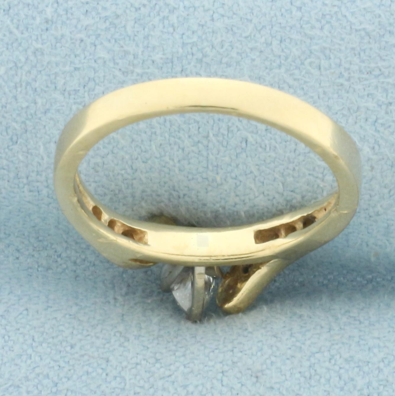 Marquise And Round Diamond Bypass Engagement Ring In 14k Yellow Gold