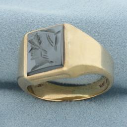 Hematite Roman Spartan Mens Ring In 10k Yellow Gold