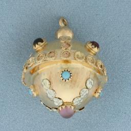 3d Gemstone Sputnik Orb Charm Or Pendant In 18k Yellow Gold