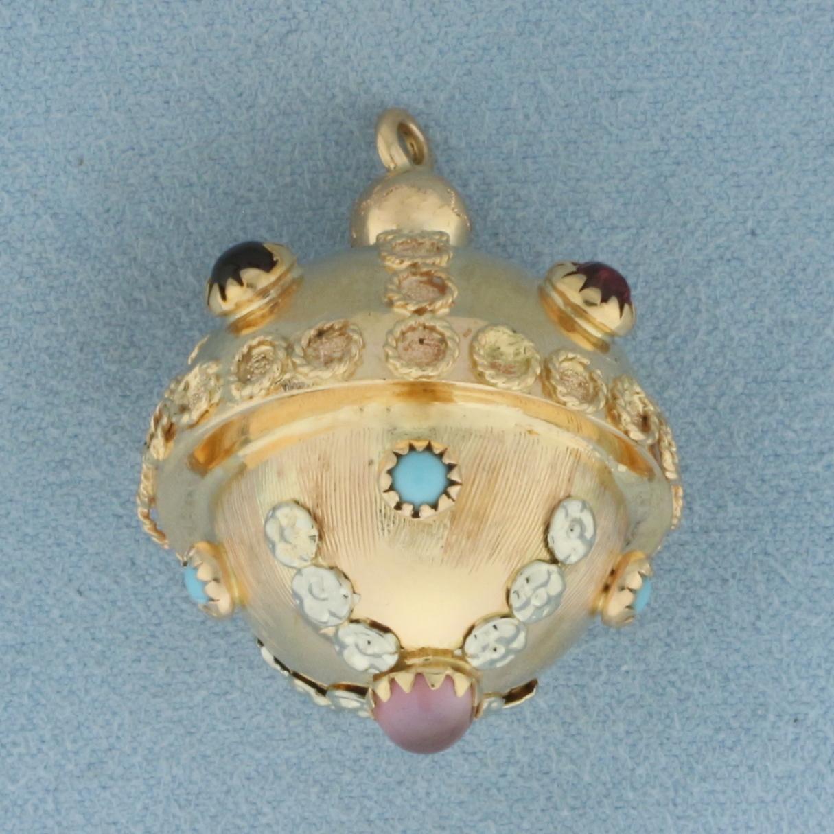 3d Gemstone Sputnik Orb Charm Or Pendant In 18k Yellow Gold