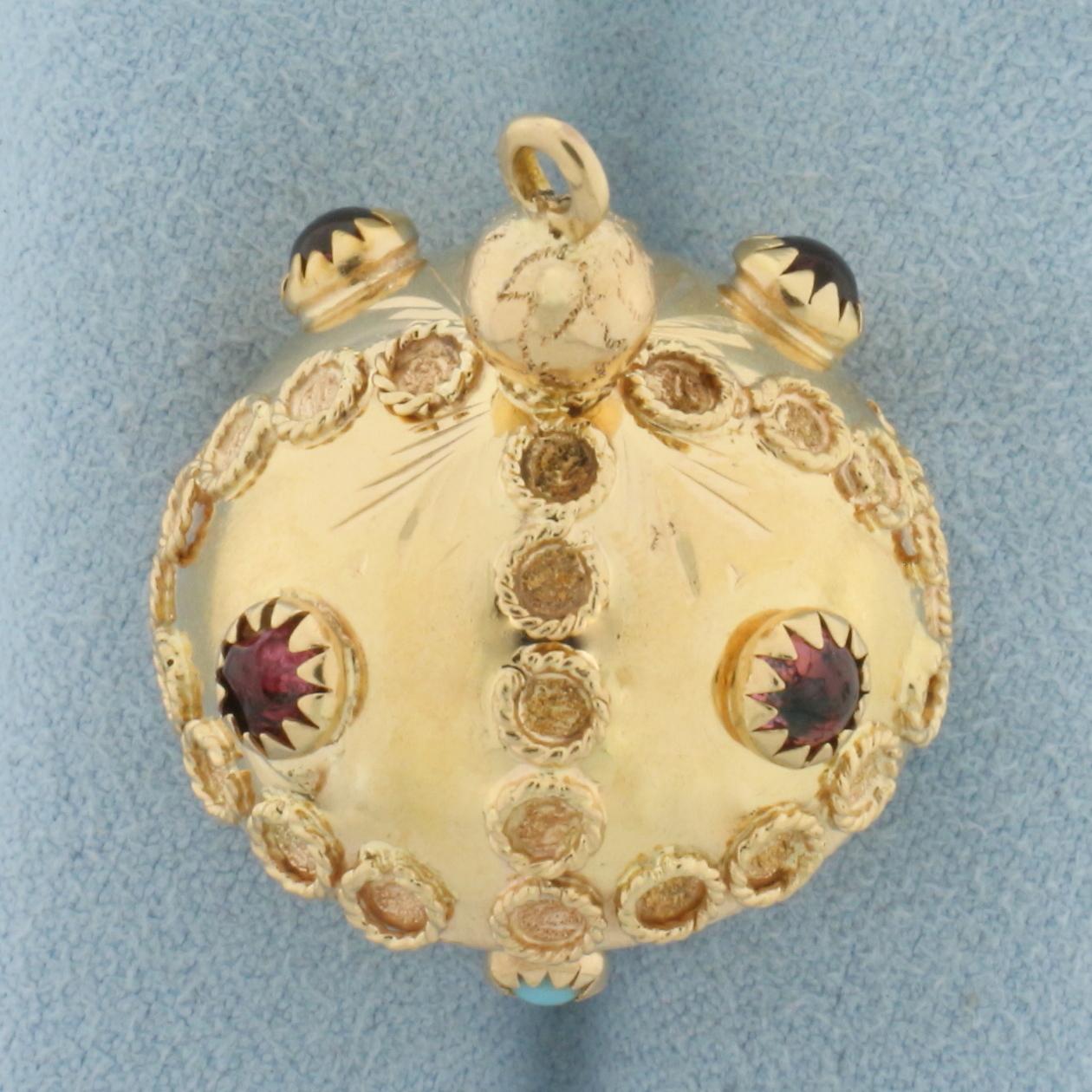 3d Gemstone Sputnik Orb Charm Or Pendant In 18k Yellow Gold
