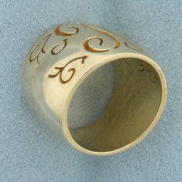 B Initial Monogram Cut Out Wide Cigar Band Ring In 14k Yellow Gold