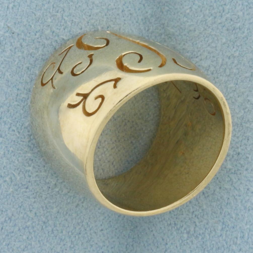 B Initial Monogram Cut Out Wide Cigar Band Ring In 14k Yellow Gold