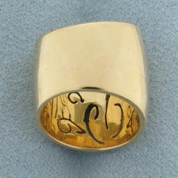 B Initial Monogram Cut Out Wide Cigar Band Ring In 14k Yellow Gold