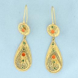 Enamel Dangle Earrings In 21k Yellow Gold