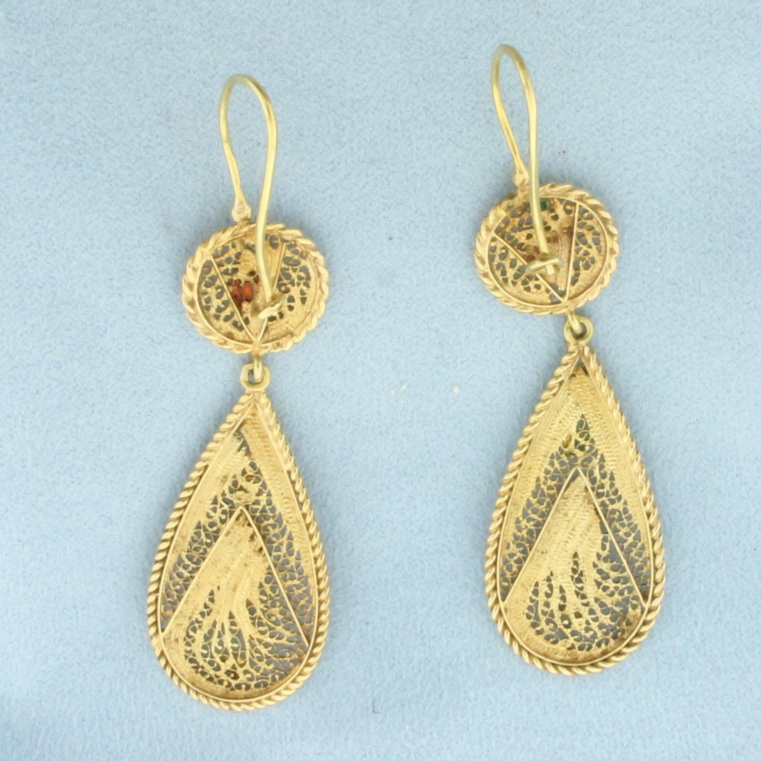 Enamel Dangle Earrings In 21k Yellow Gold