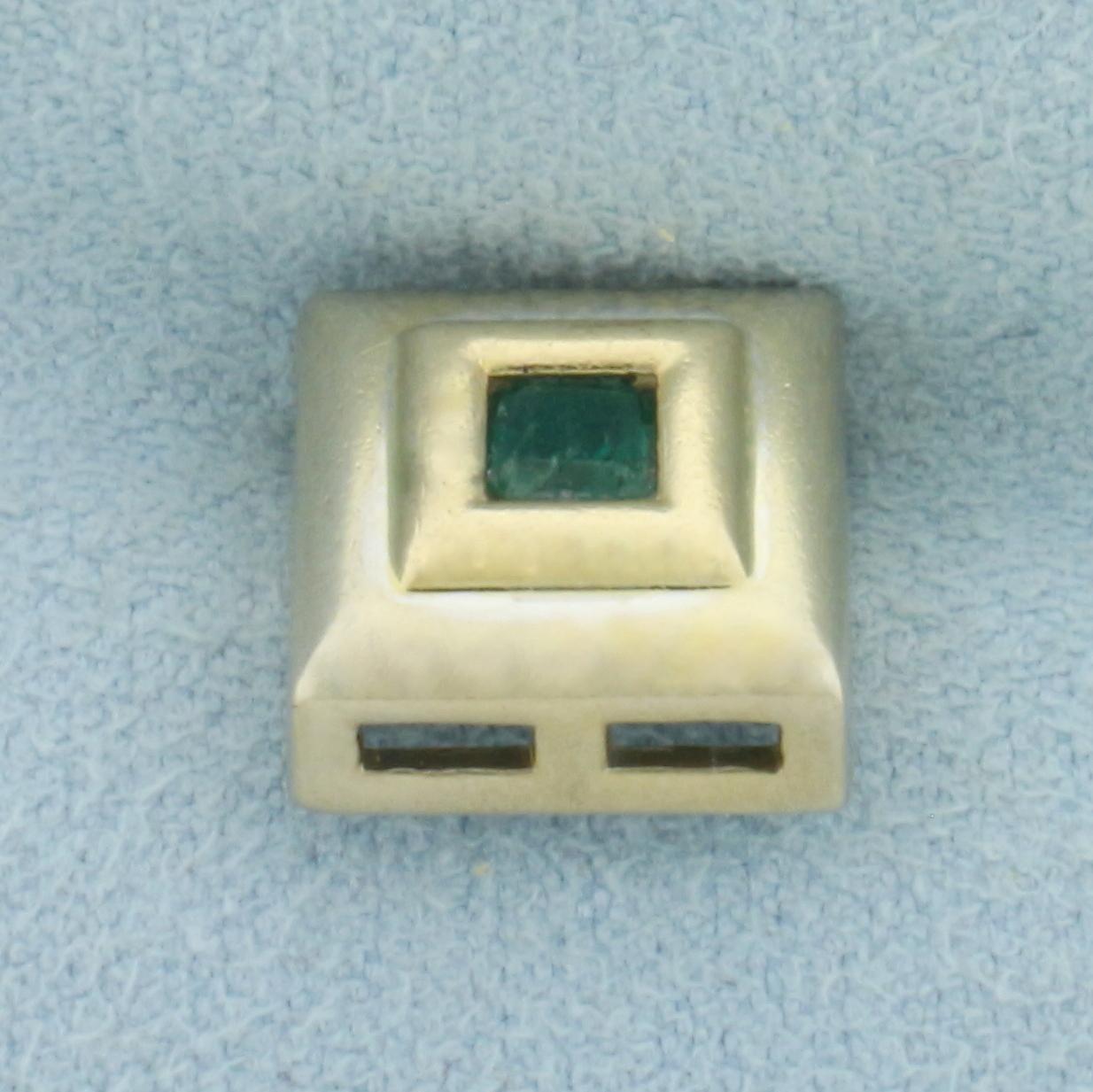 Natural Untreated Emerald Pendant In 14k White And Yellow Gold