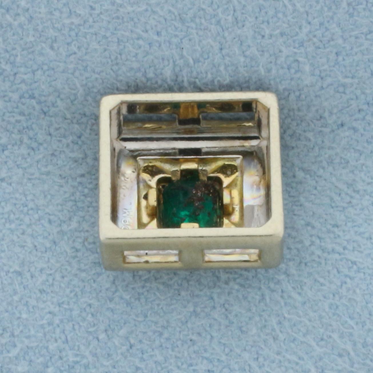Natural Untreated Emerald Pendant In 14k White And Yellow Gold