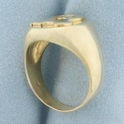 Mens R Initial Monogram Signet Ring In 14k Yellow Gold