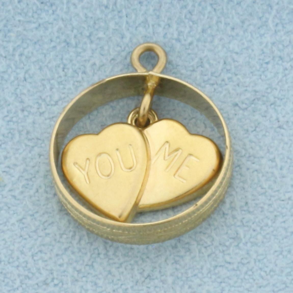 "you Me" Swinging Heart Charm In 14k Yellow Gold