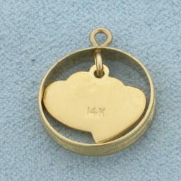 "you Me" Swinging Heart Charm In 14k Yellow Gold