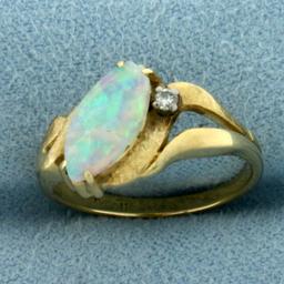 Australian Opal And Diamond Ring In 14k Yellow Gold