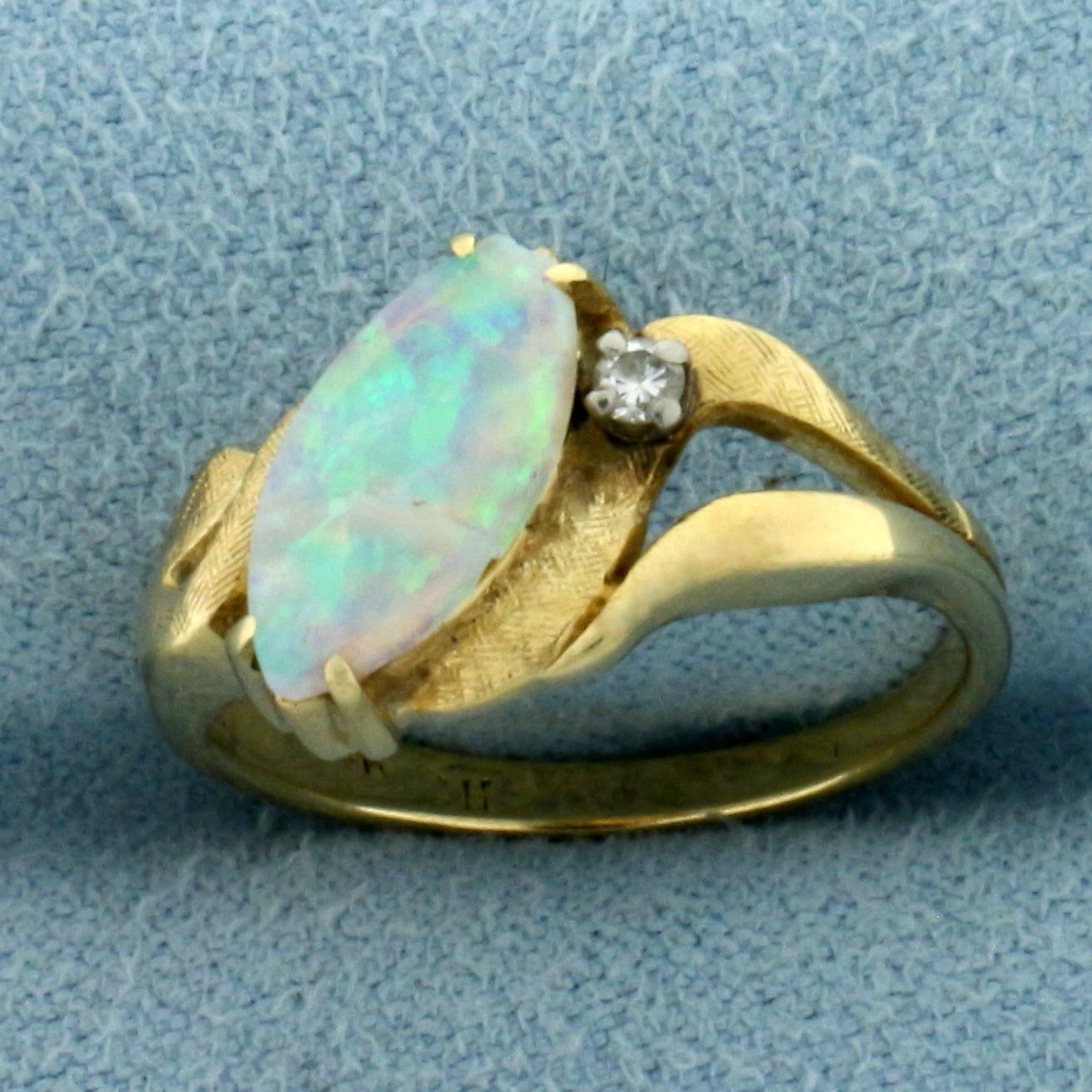 Australian Opal And Diamond Ring In 14k Yellow Gold